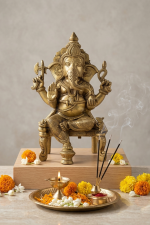 Brass Royal Seated Ganesha Idol