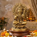 Brass Seated Veera Hanuman with Halo Idol