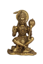 Brass Seated Veera Hanuman with Halo Idol - Image 3
