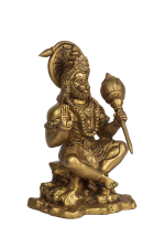 Brass Seated Veera Hanuman with Halo Idol - Image 5