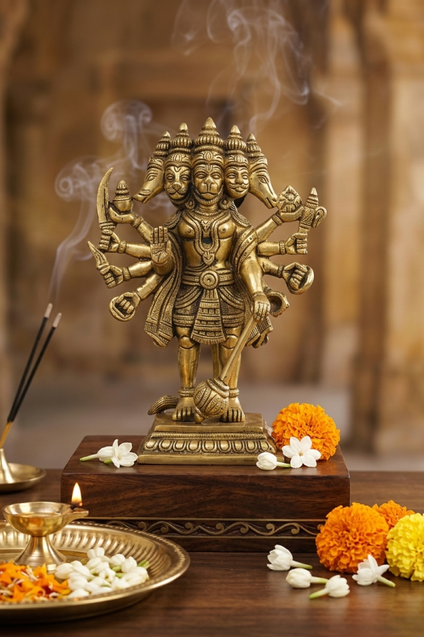 Frame 1675 Brass Standing Panchamukhi Hanuman Idol - Image 1