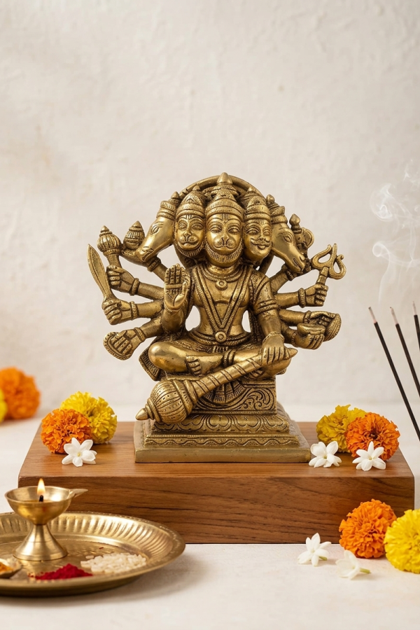 Frame 1681 Brass Seated Panchamukhi Hanuman Idol - Image 1