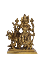 Brass Venugopala Krishna with Cow Idol - Image 3