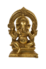 Antique Brass Seated Ganesha Idol with Arch