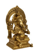 Antique Brass Seated Ganesha Idol with Arch - Image 3