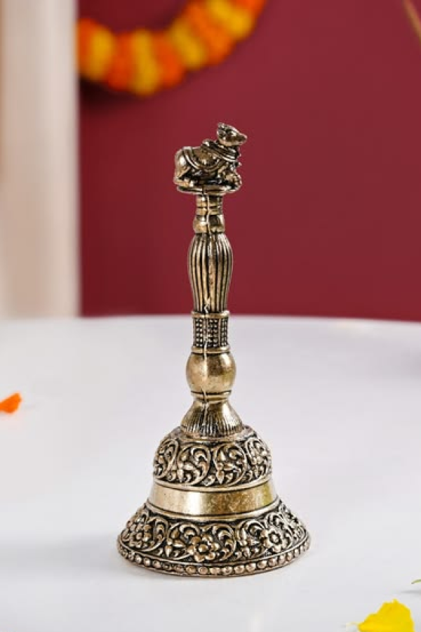 Frame 1709 Traditional Engraved Brass Puja Bell (Ghanti) - Image 1
